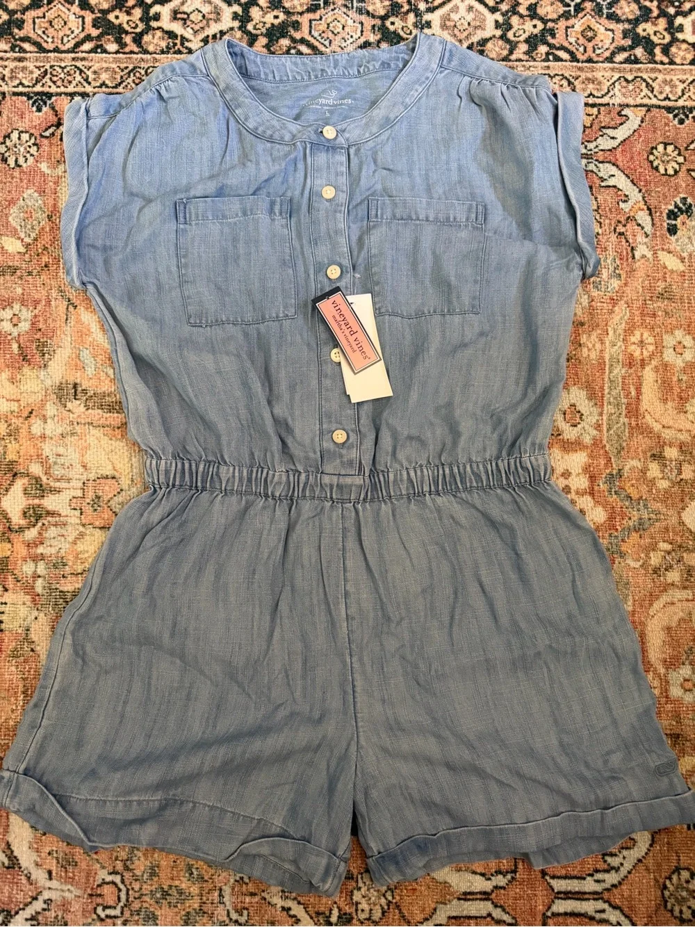 Vineyard Vines Light Blue Chambray Girls' Short Romper